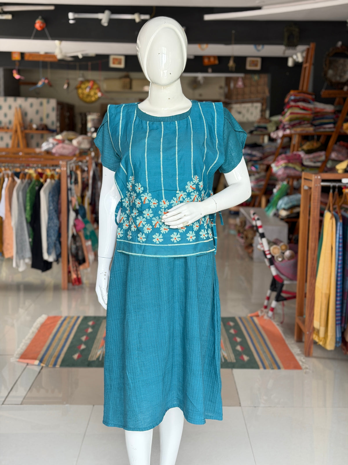 Parijat flower hand block printed cotton free size side ties poncho style layering top