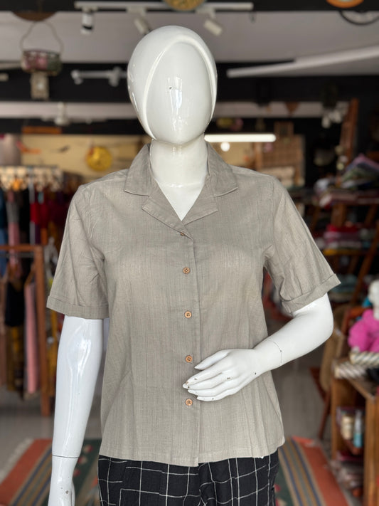 Dull grey soft handwoven cotton collared shirt for women