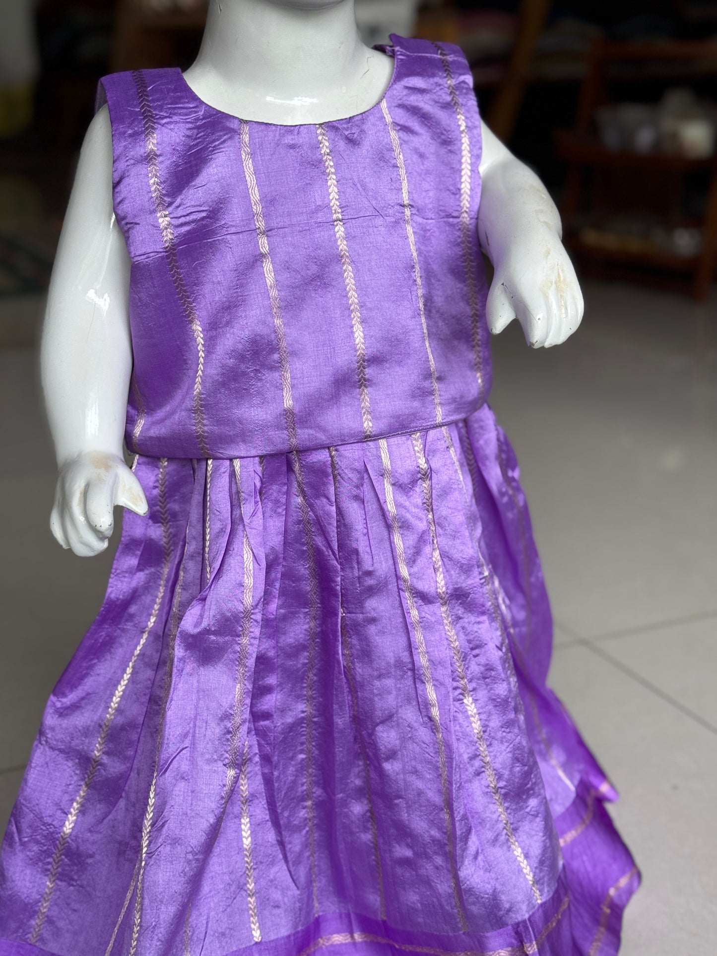 Lavender handwoven pure silk lehenga (pattu langa jacket) blouse set