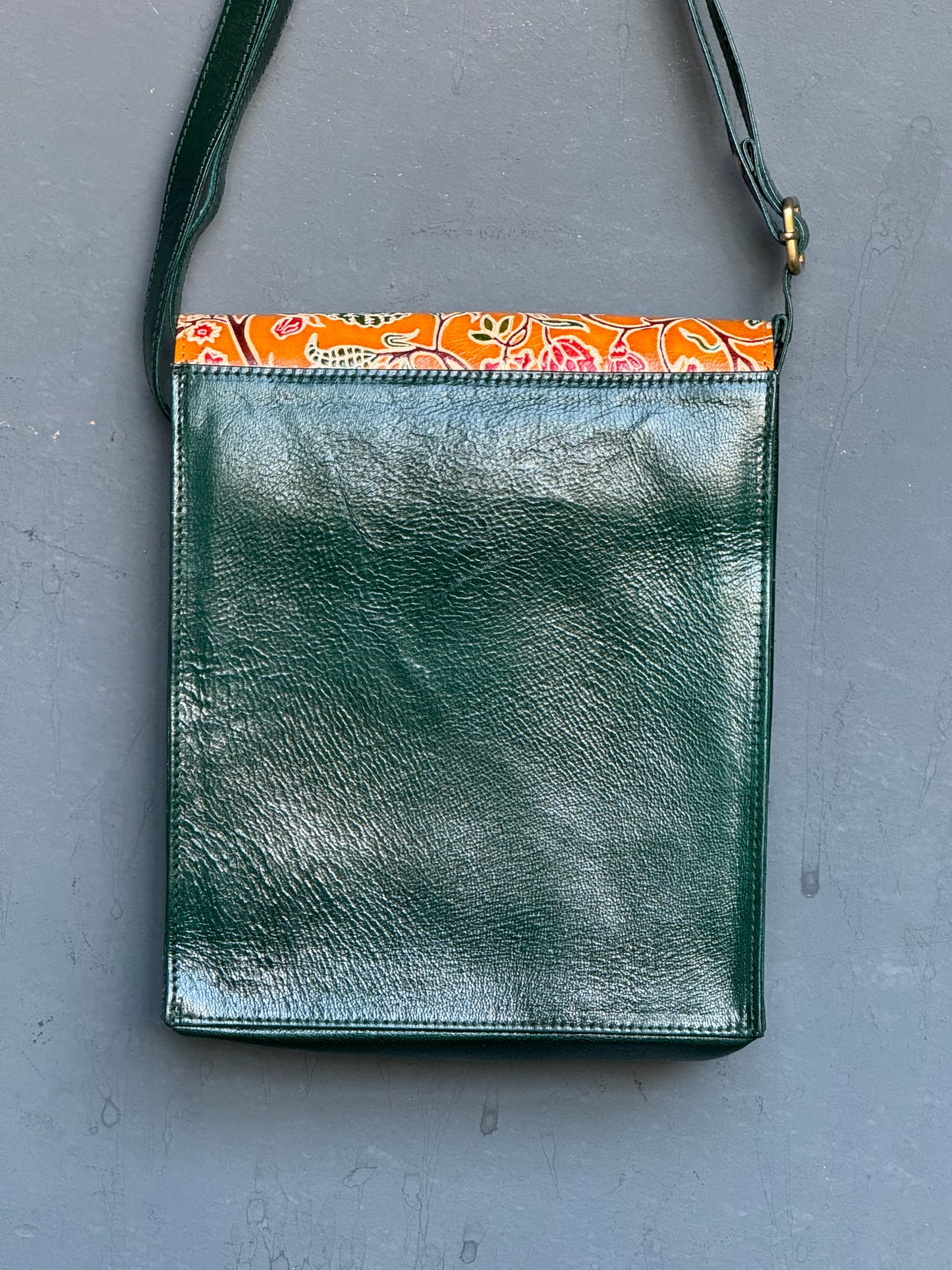 Cross body Leather hand crafted, hand painted adjustable length sling bag