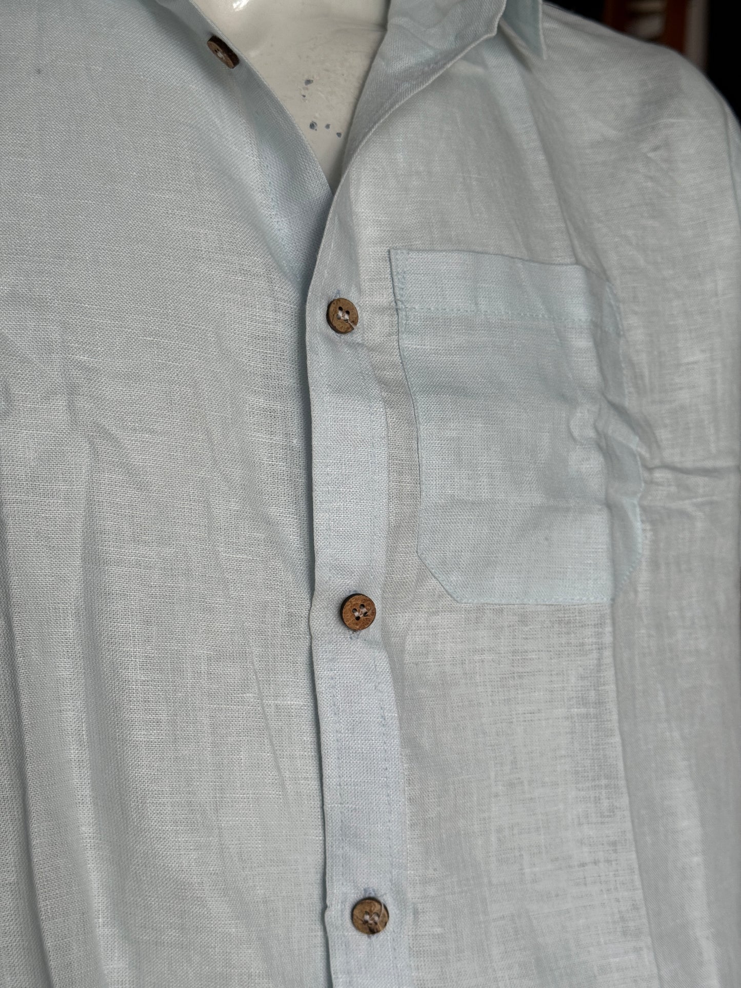 Sky blue hemp half sleeves shirt for men
