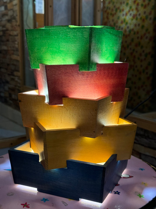 Wooden colorful stackable table lamp