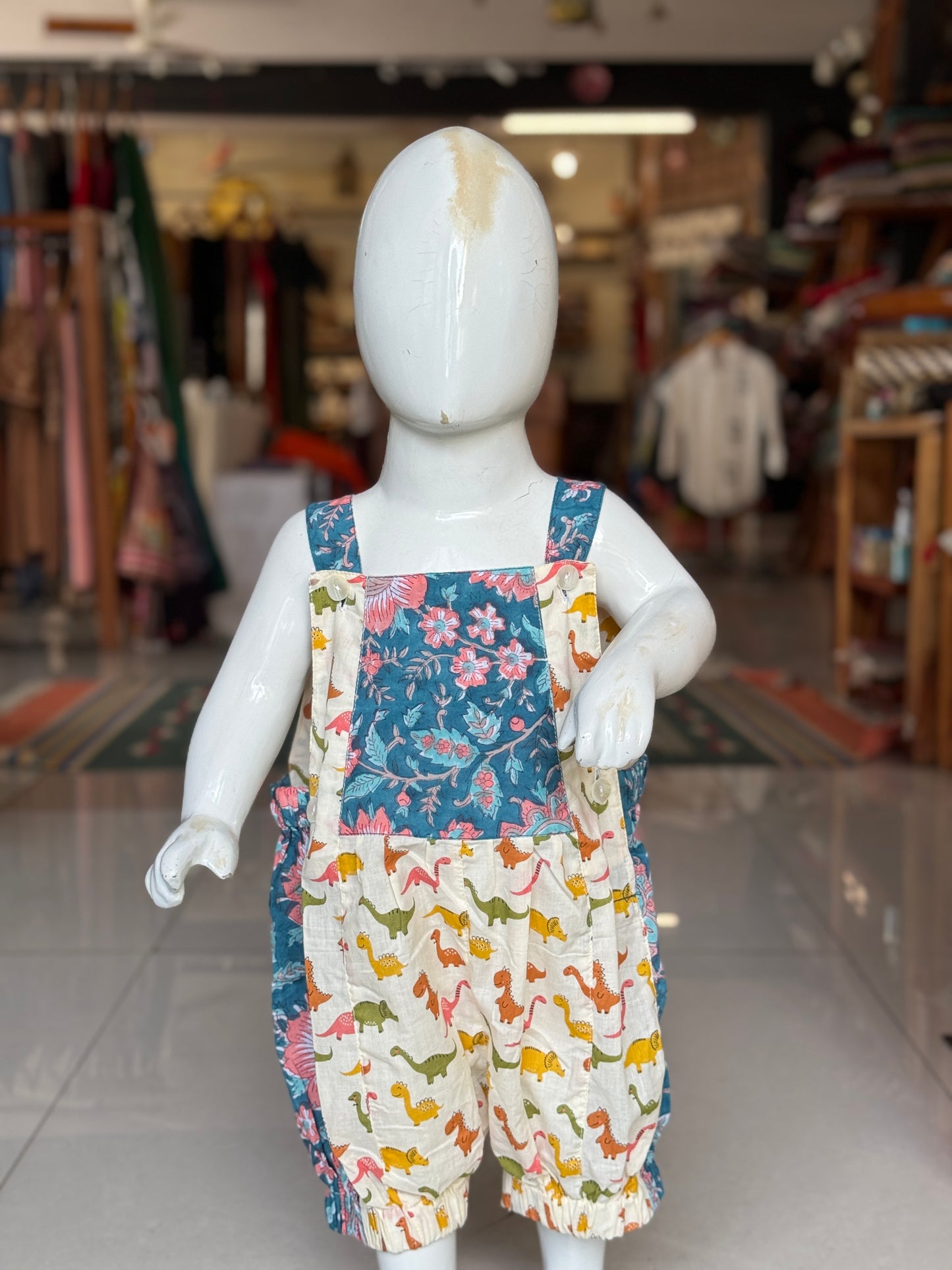 Rompers for babies - hand block printed upcycled soft cotton fabric scrap based unisex outfit for boys and girls