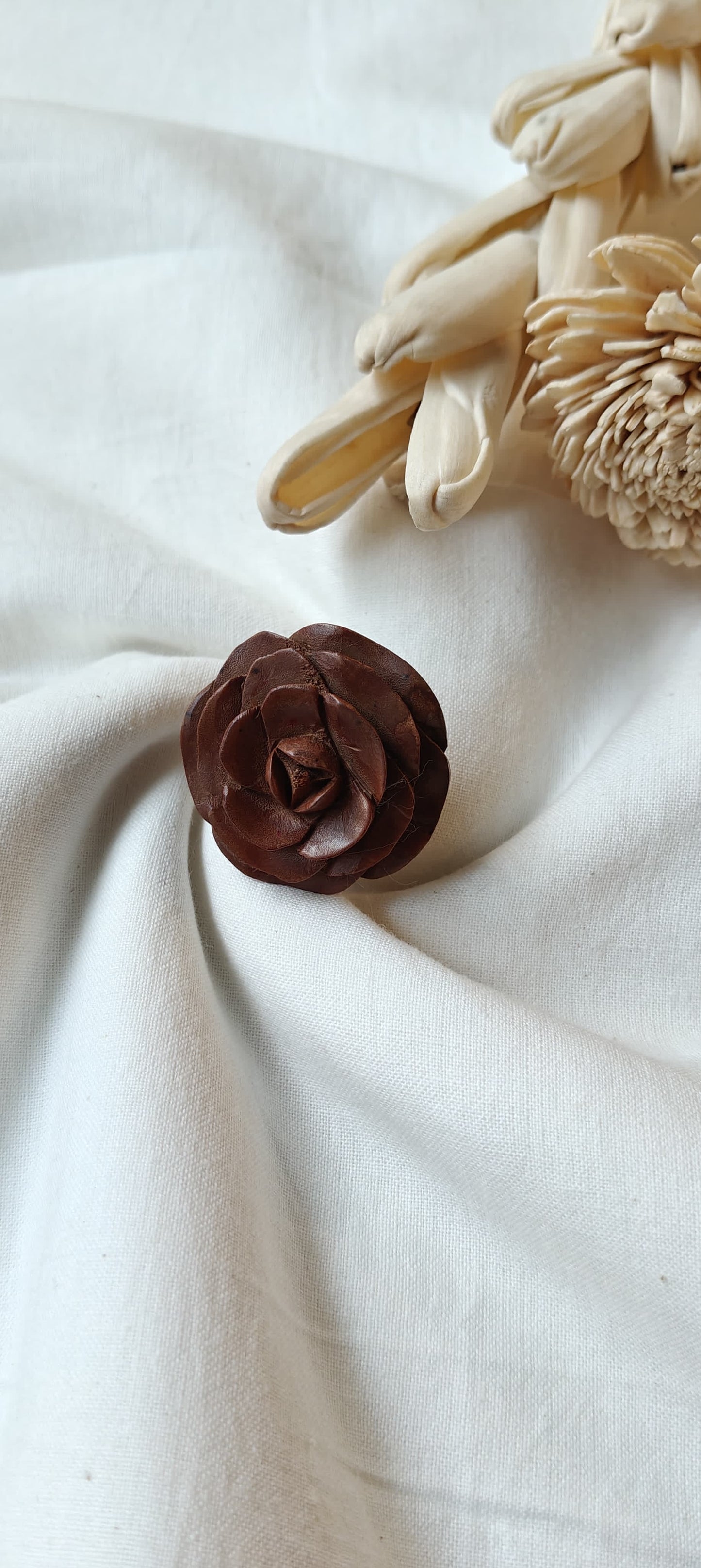 Rose hand carved finger ring in yellow wood - color options available