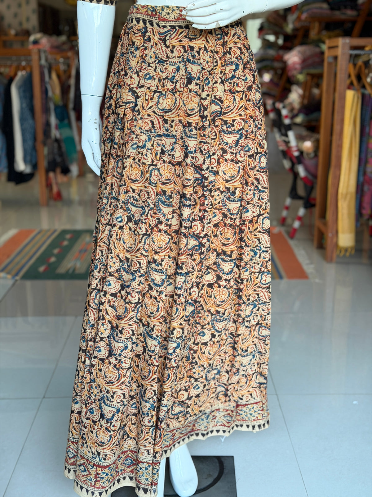 Langa voni - half saree - Kalamkari hand block printed cotton long skirt / lehenga / langa with cotton blouse - 2 piece set