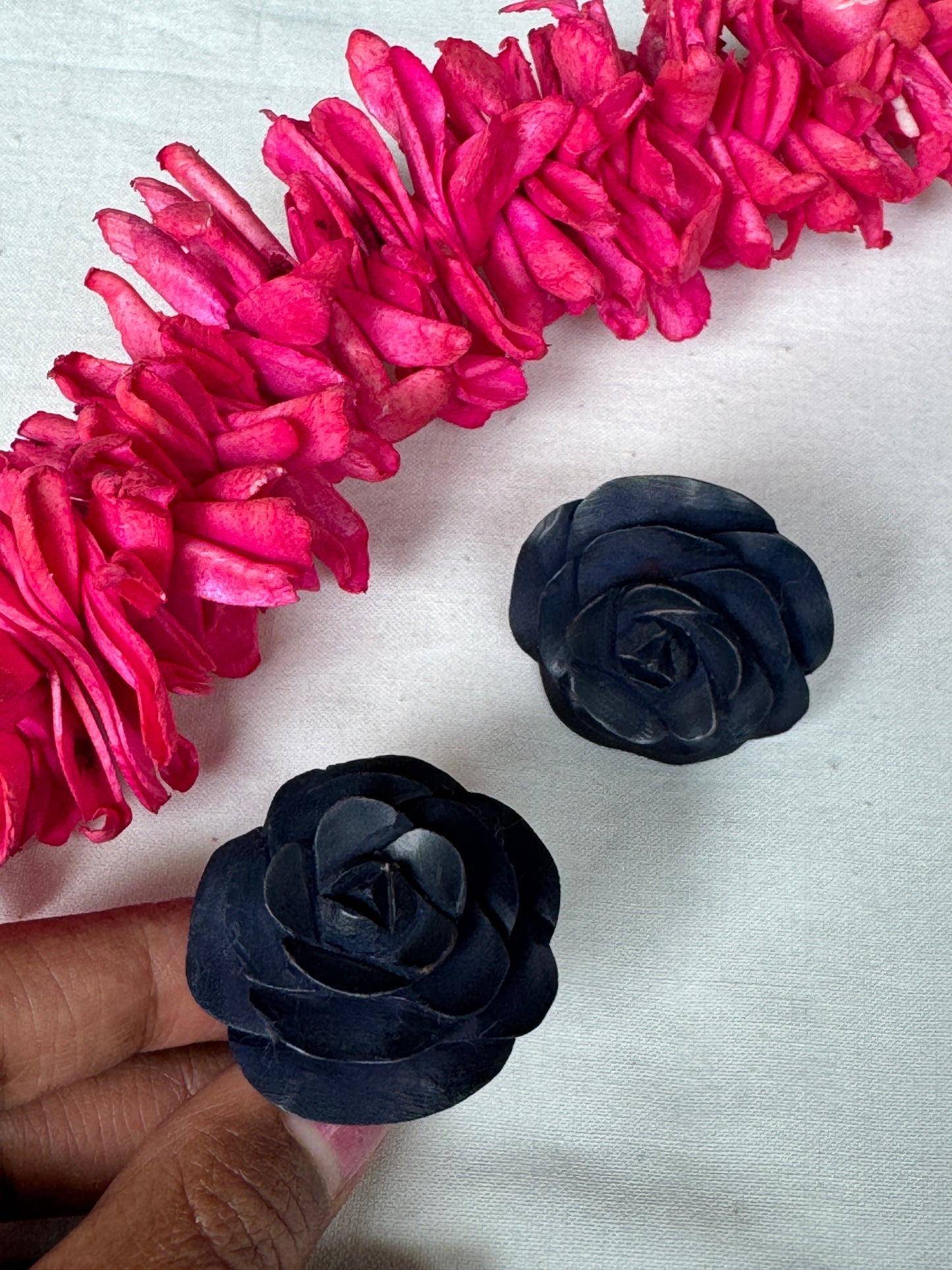 Rose hand carved finger ring in yellow wood - color options available