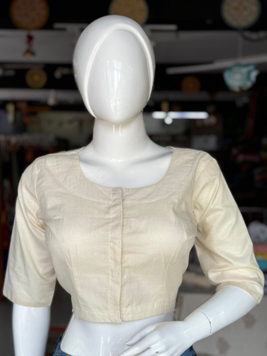 Gold Venkatagiri handloom cotton tissue blouse - front open with lining