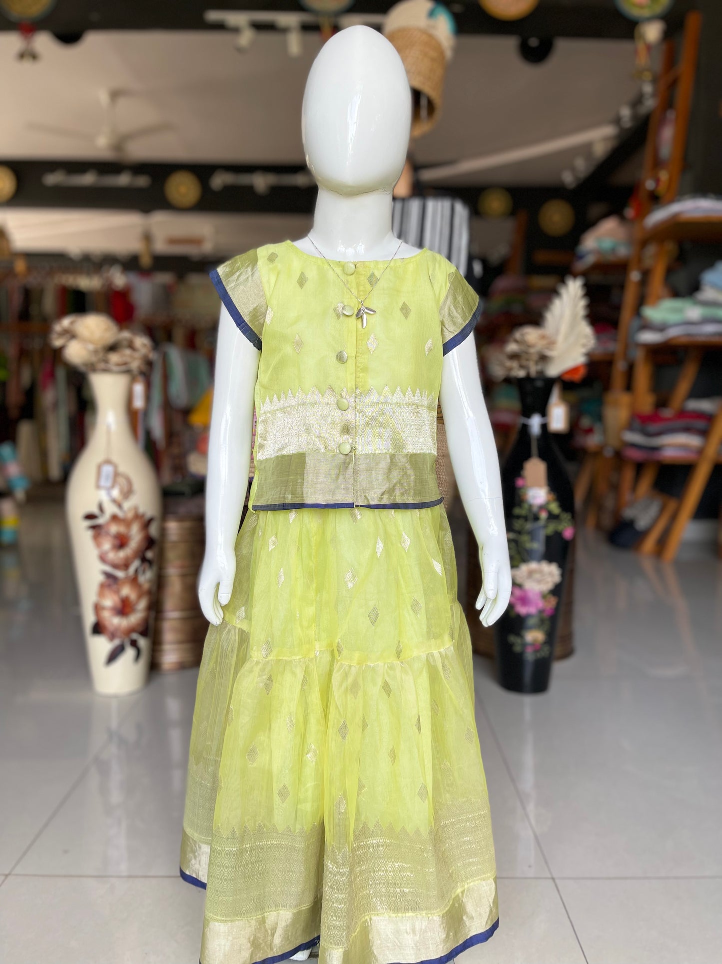 Yellow handwoven Chanderi katan silk lehenga blouse set