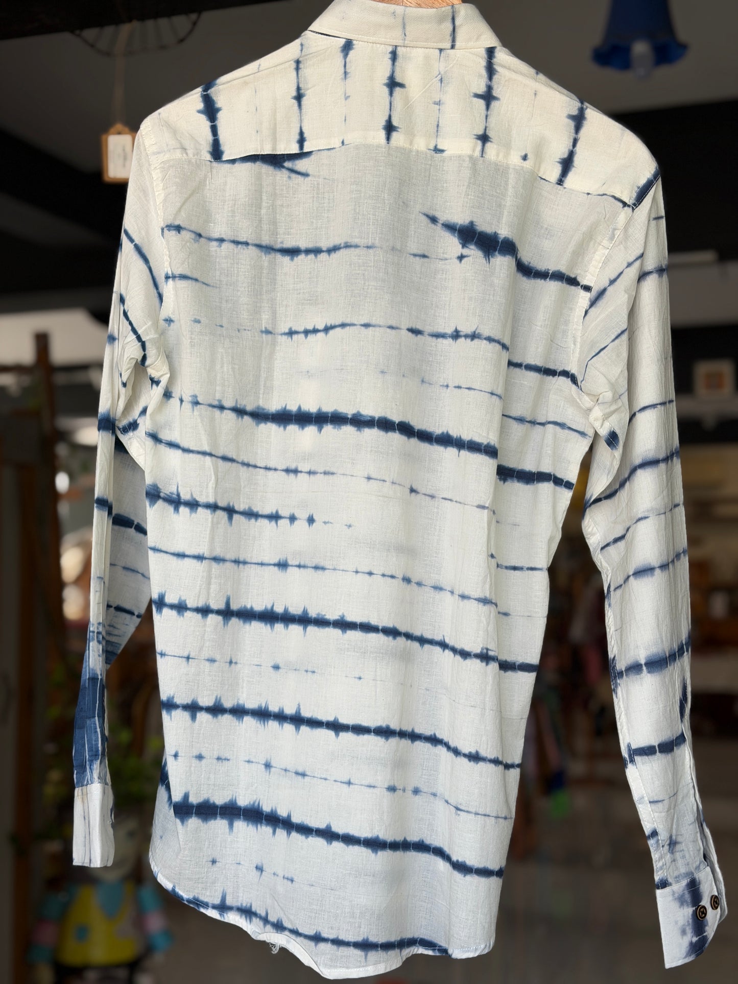 Blue on white tie dye print full sleeves cotton shirt for men