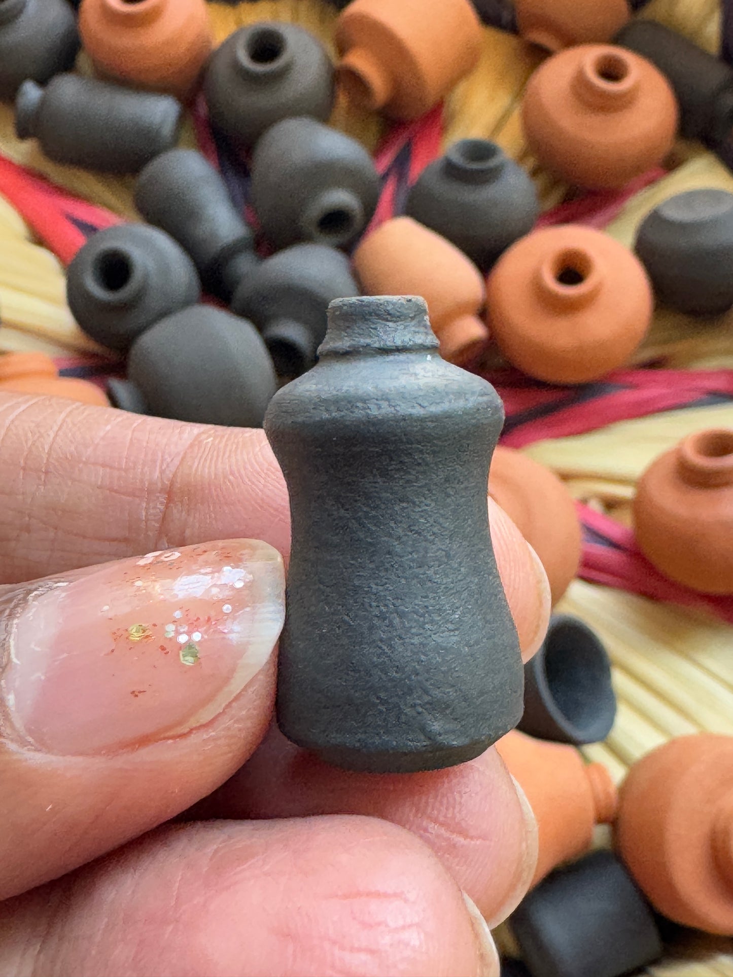 Miniature handcrafted clay pots - under 1 inch - set of 10