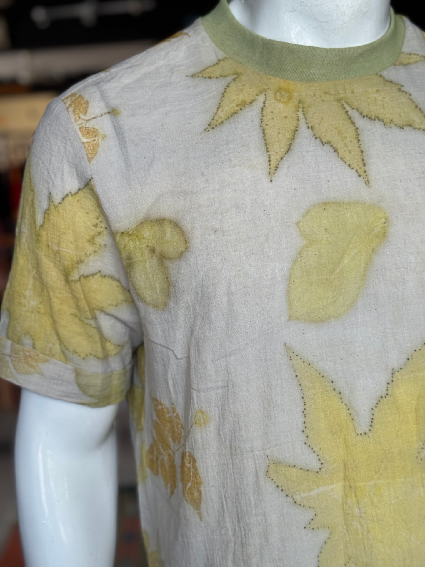 Grey leaf eco printed cotton tshirt - unisex