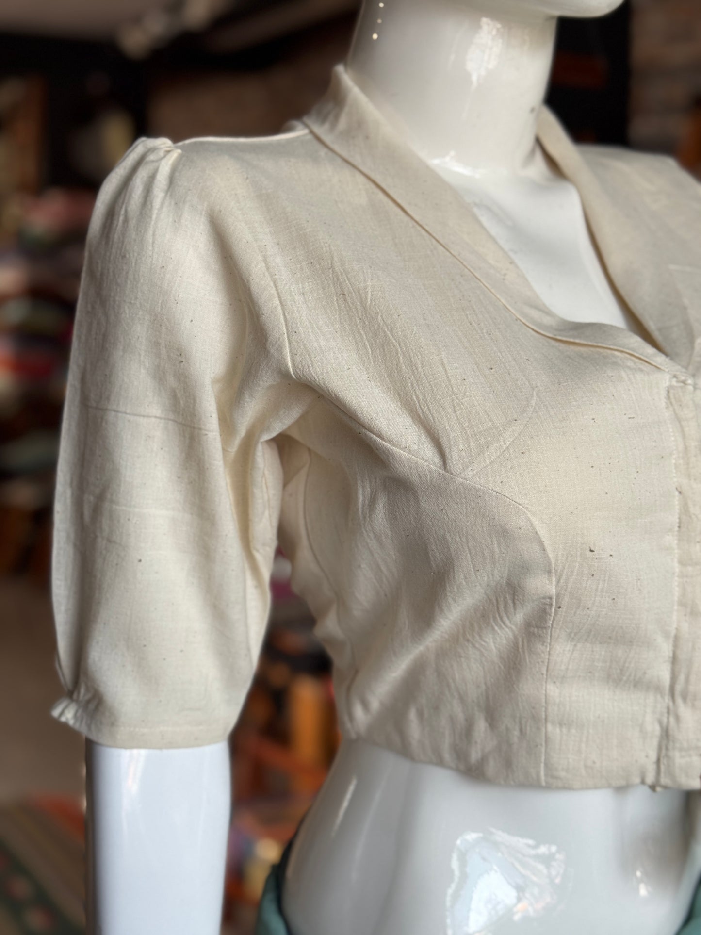 Kora off white hand spun, hand woven, collared cotton blouse