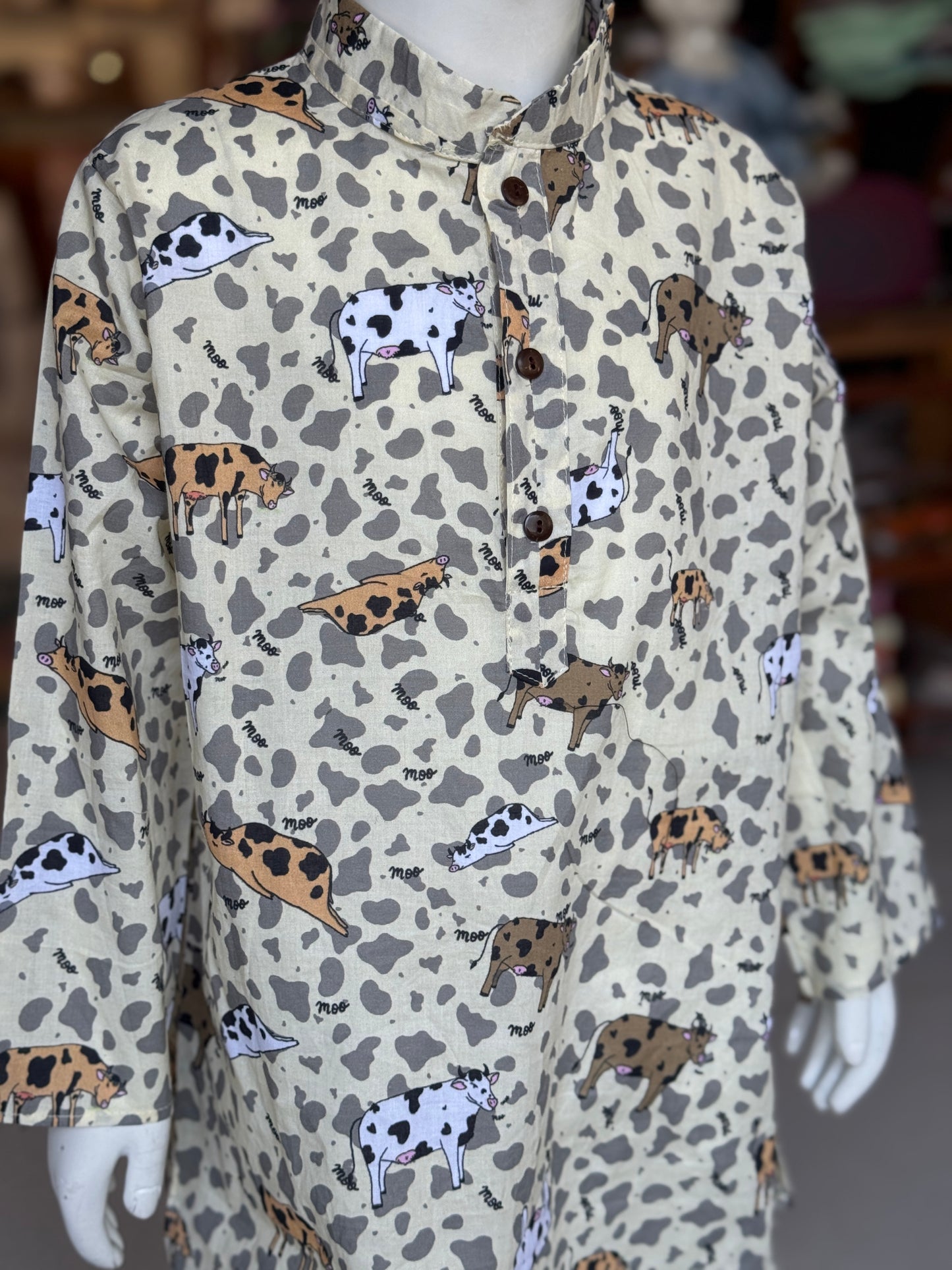 Cow / moo print soft cotton long kurta for boys