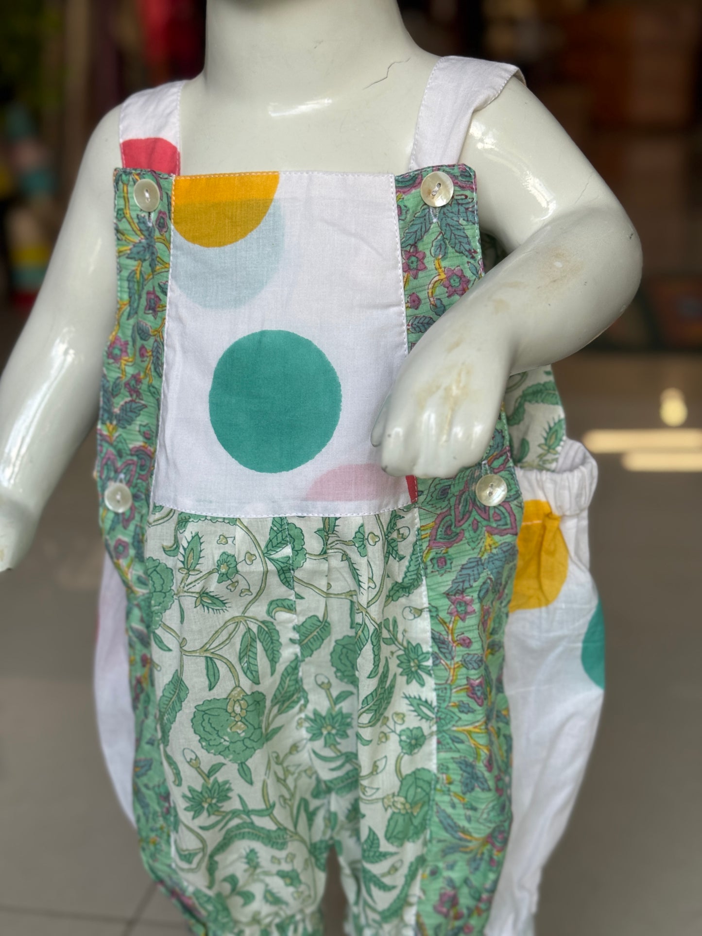 Rompers for babies - hand block printed upcycled soft cotton fabric scrap based unisex outfit for boys and girls