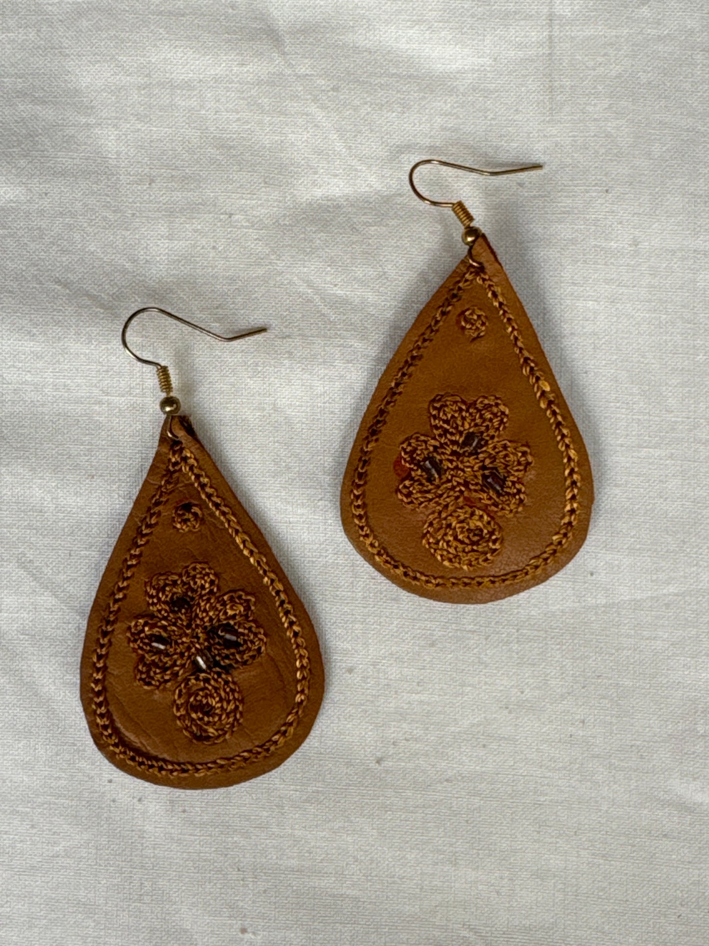 Leather with hand embroidery light weight earrings - shapes, designs and color choice available