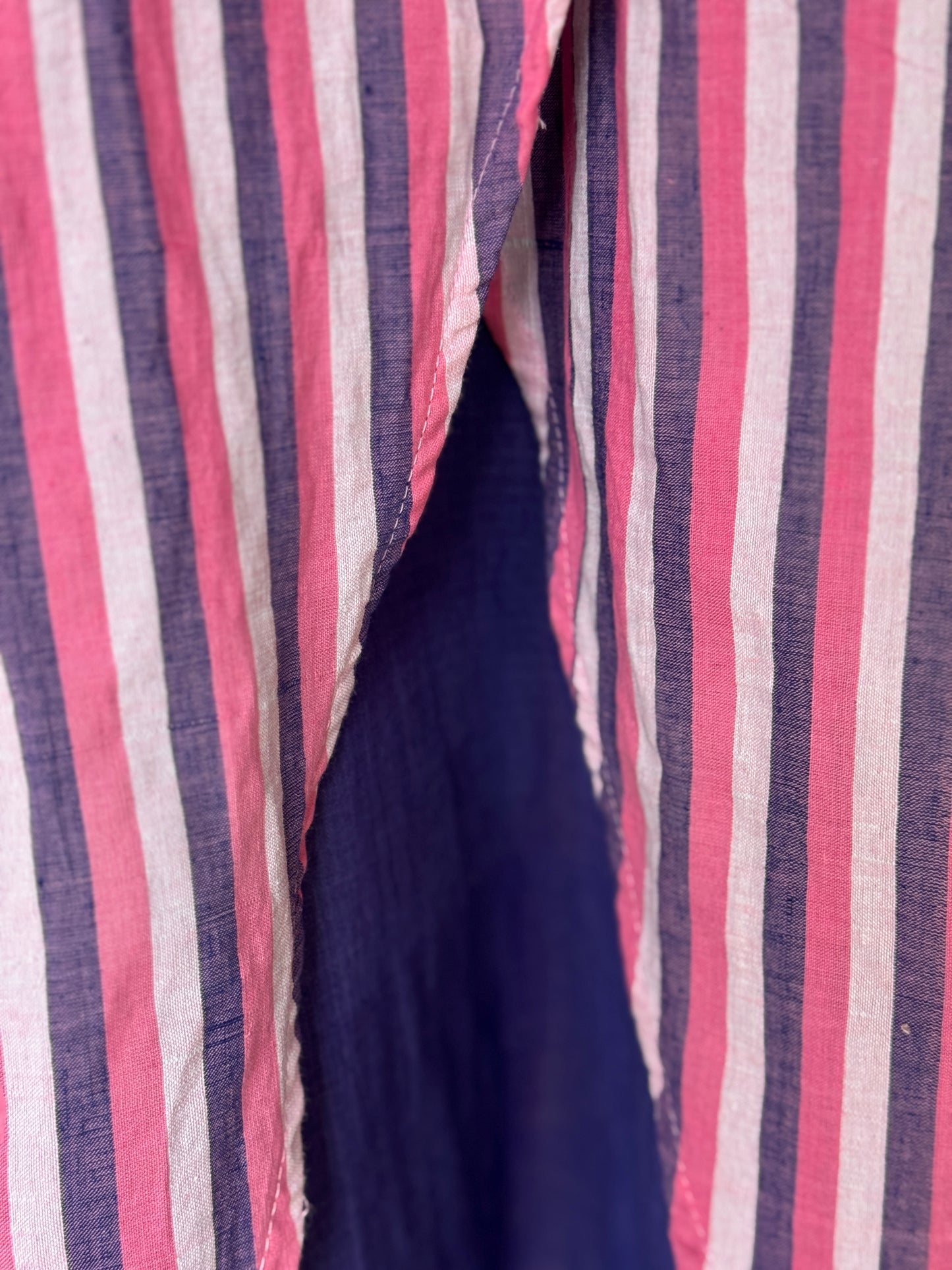 Pink and violet stripes, hand woven, cotton dress with layered look