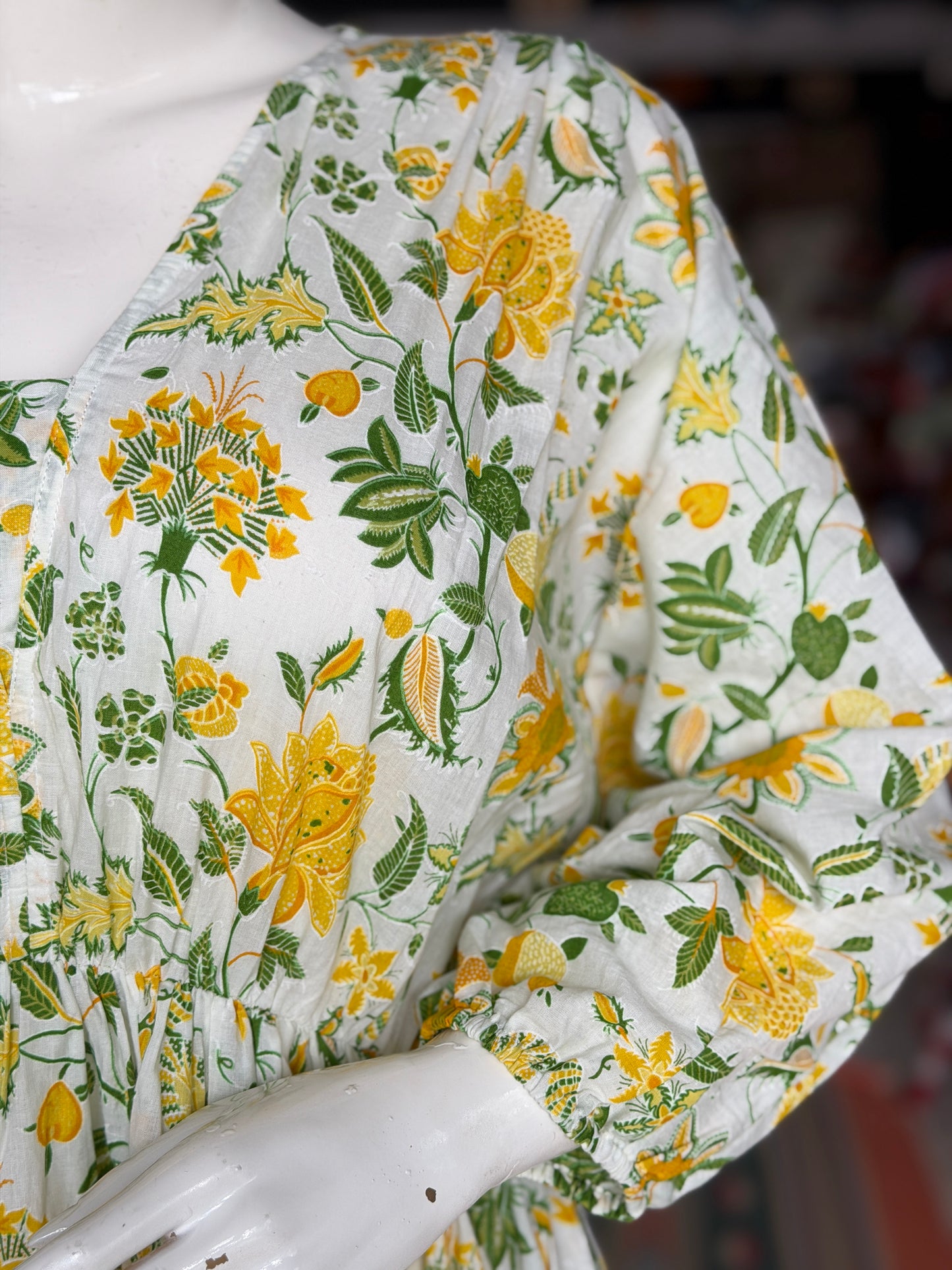 White floral cotton knee length tiered frills dress - free size with elastic waist