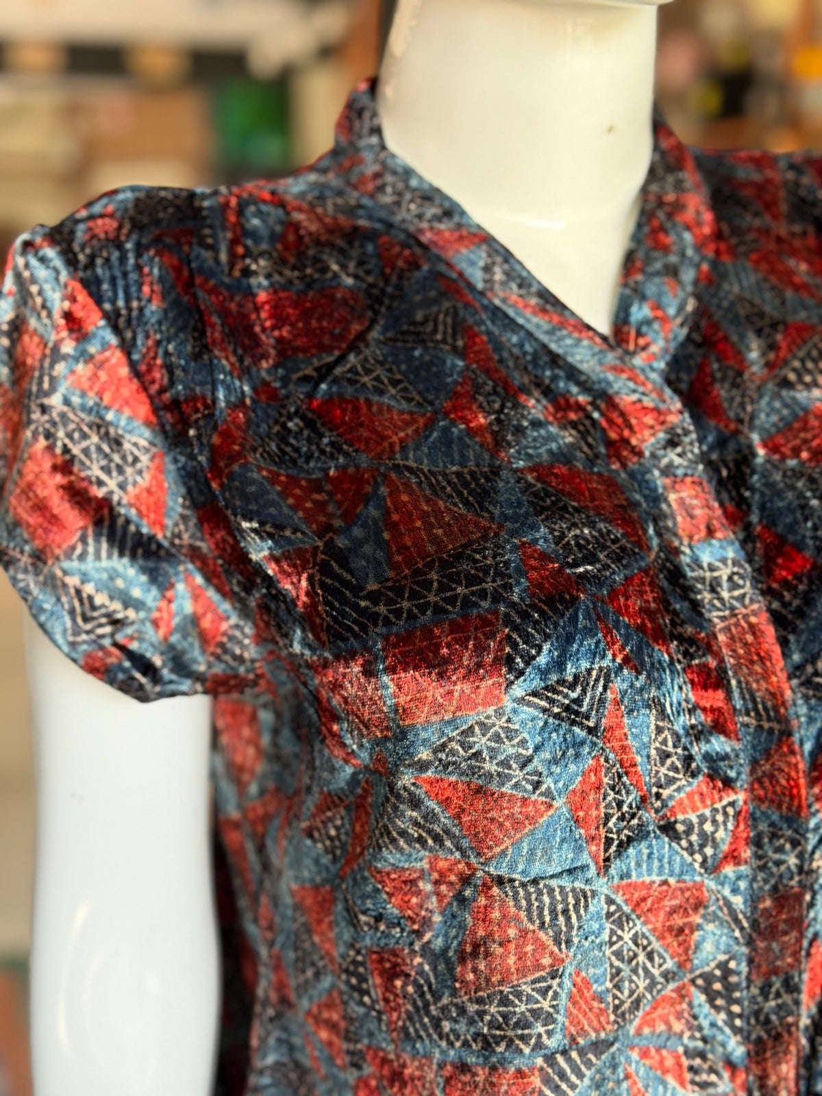 Indigo velvet Ajrakh hand block printed top