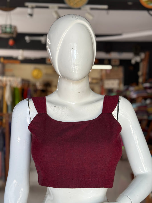 Maroon cotton sleeveless strappy cotton blouse
