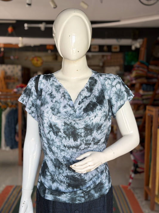 Black tie n dye cowl neck modal top