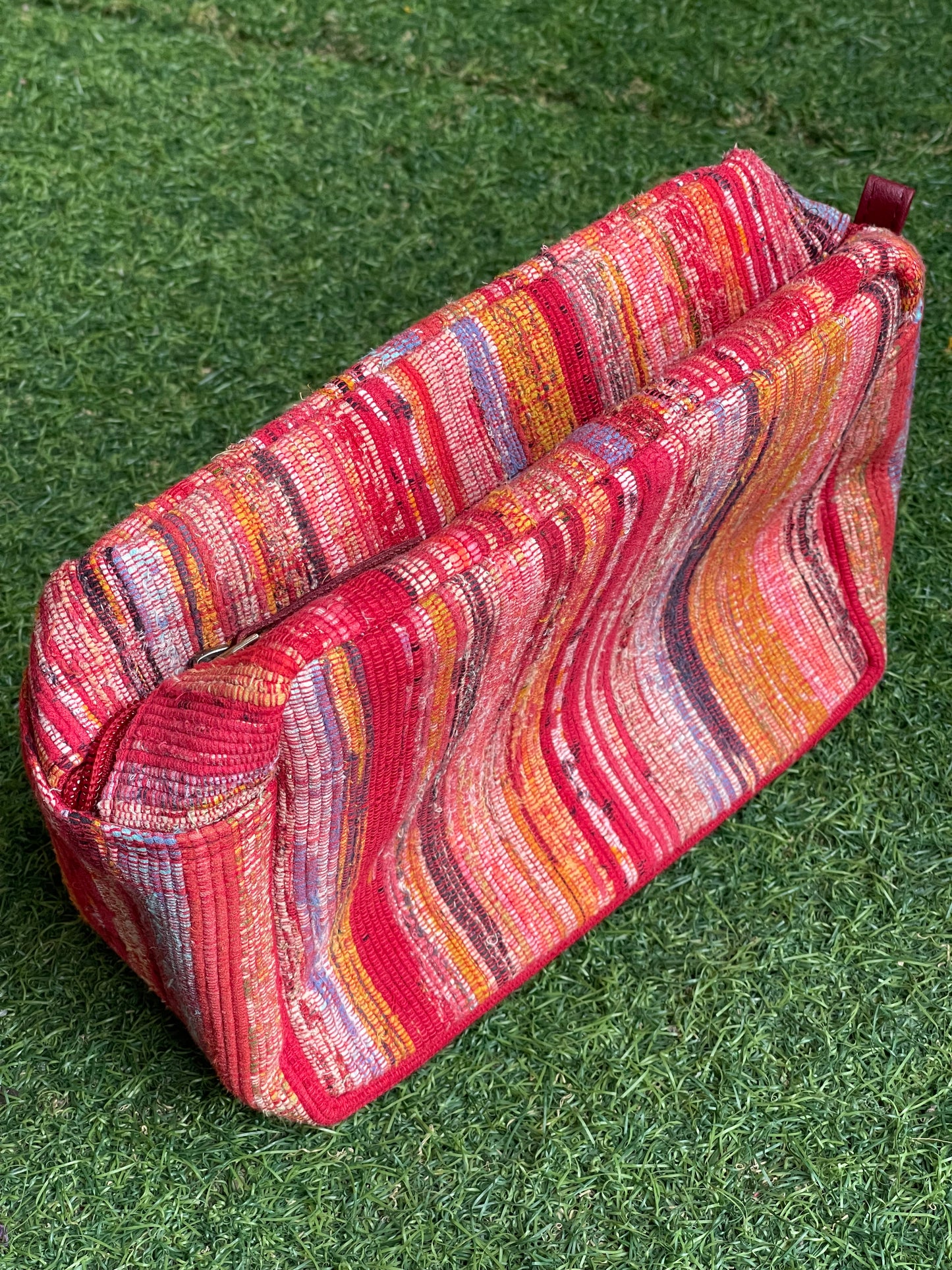 Khesh handwoven toiletries / travel pouch with leak proof plastic lining and zipper closure