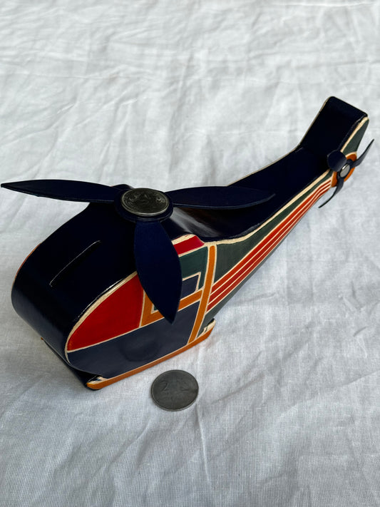 Helicopter shaped money bank - handcrafted leather