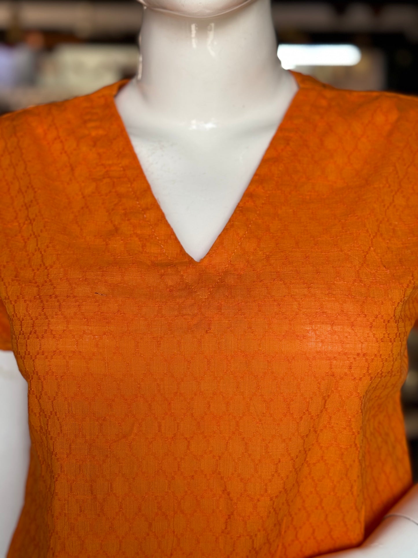 Orange dobby cotton short top for women