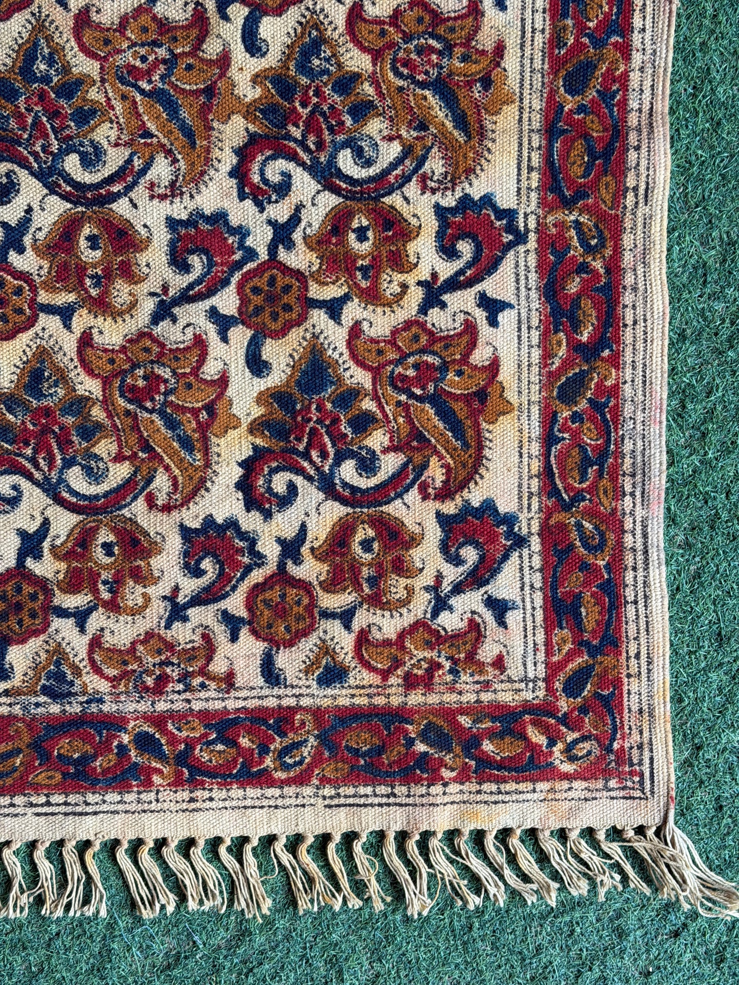 2 x 6 feet cotton Kalamkari hand block printed runner carpet / durrie
