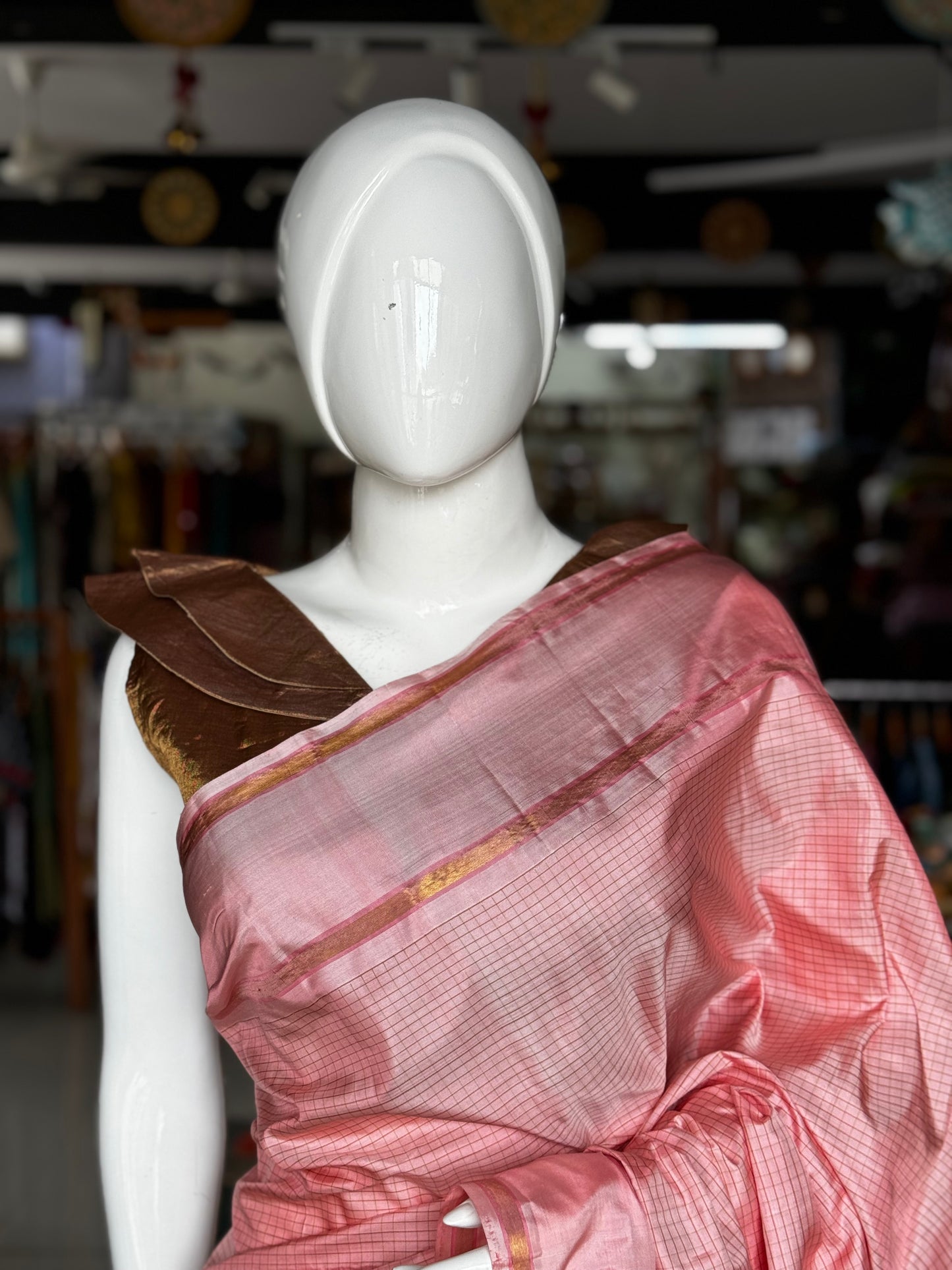 Gold tissue silk Chanderi handloom sleeveless blouse with layered neck detailing