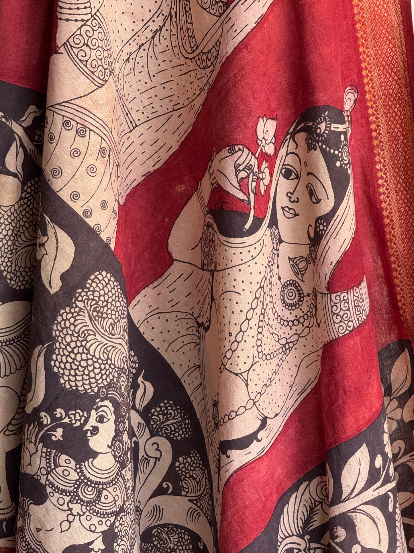 Pen Kalamkari hand painted cotton dupatta