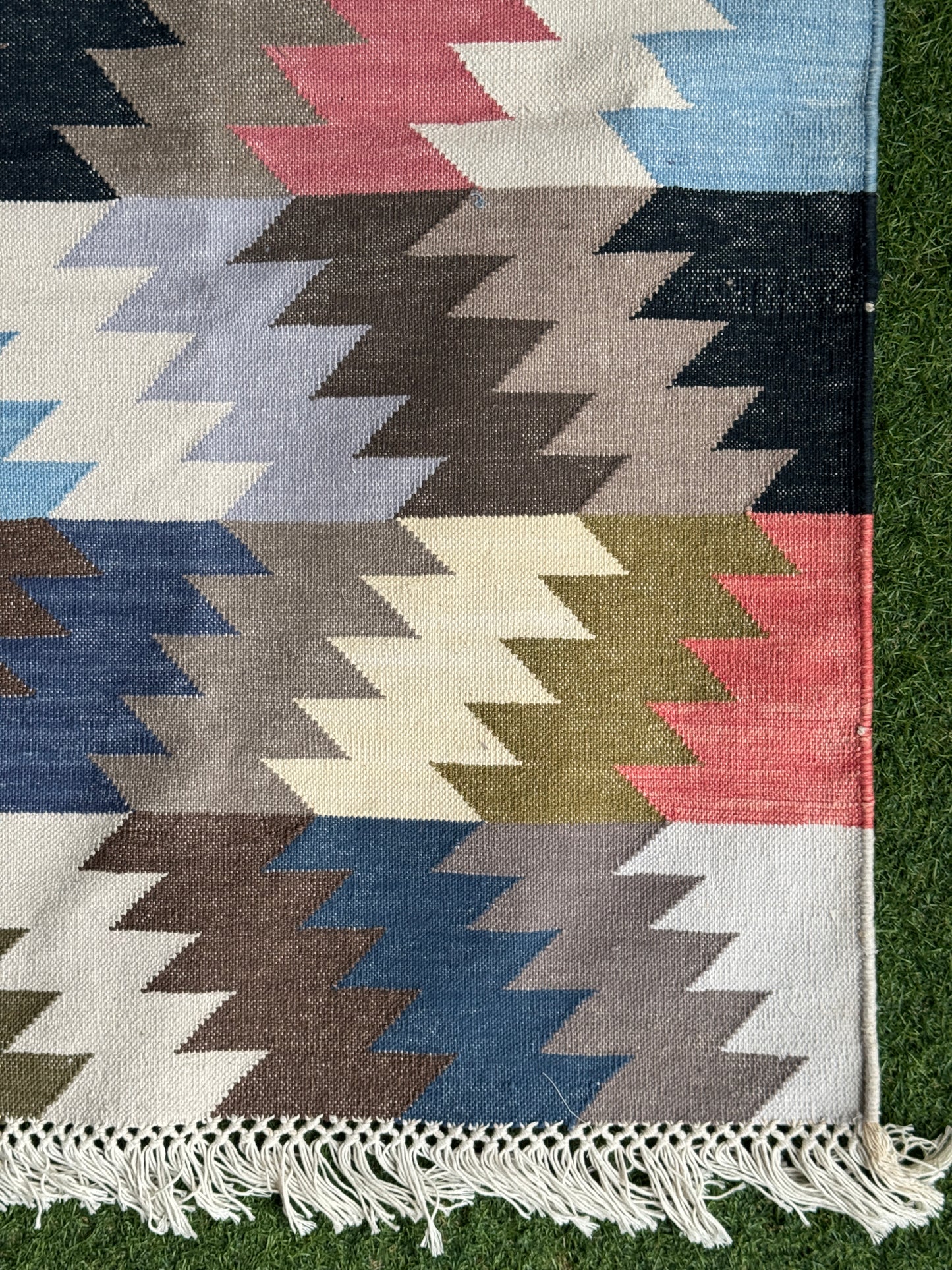 Multi coloured cotton handwoven panja weave carpet / durrie in firm weave -  4 x 6 ft - multiple designs available
