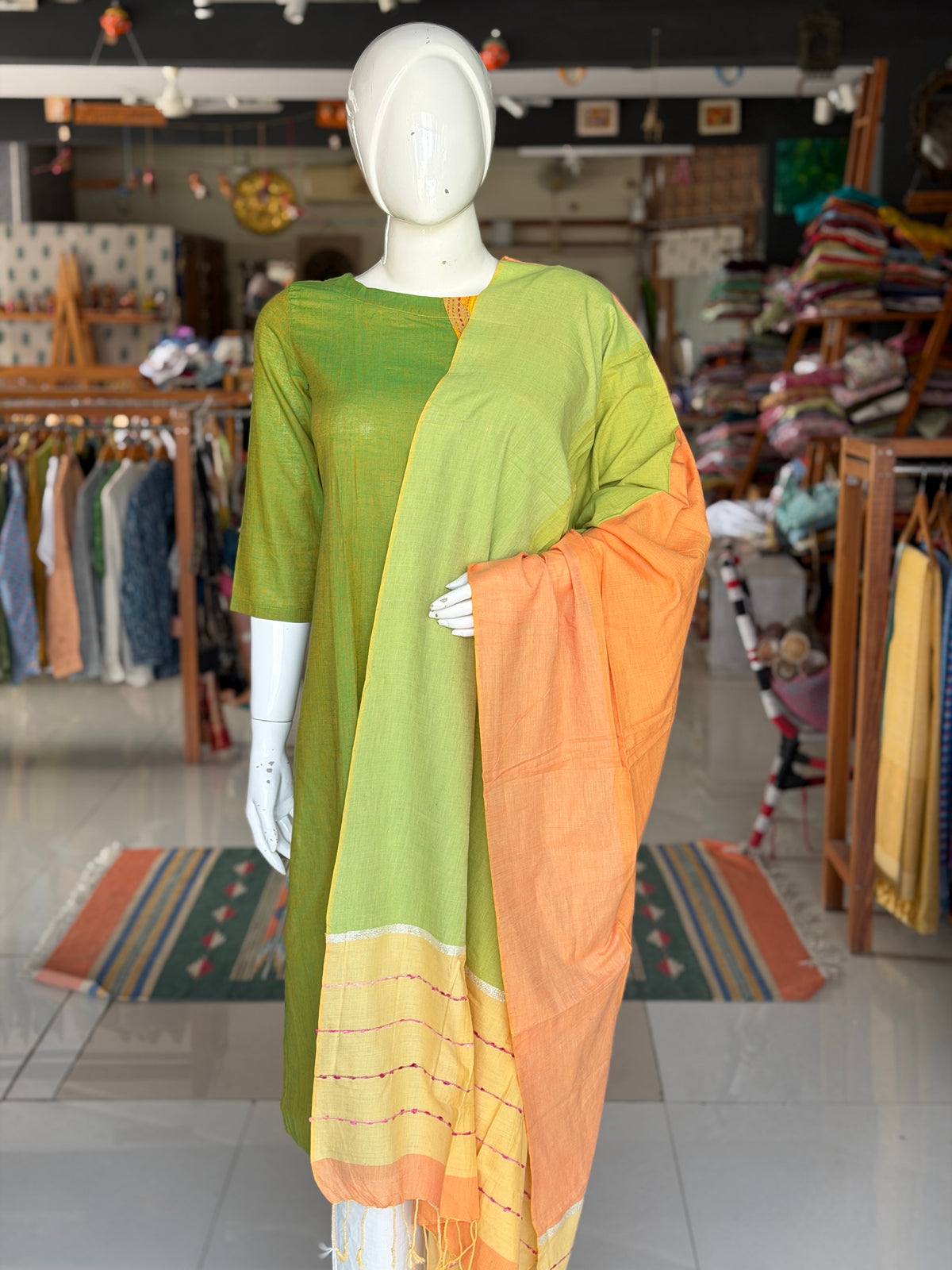 Color block handloom cotton dupatta - click to see color options