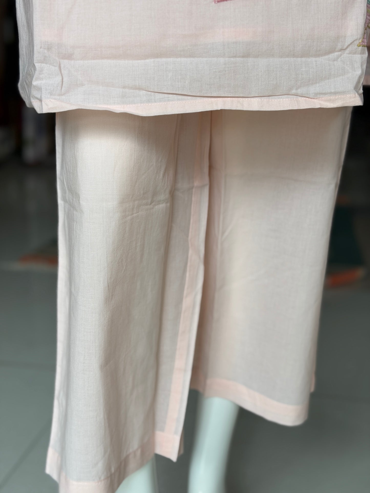 Light pink floral kurti, pants - 2 piece coord set