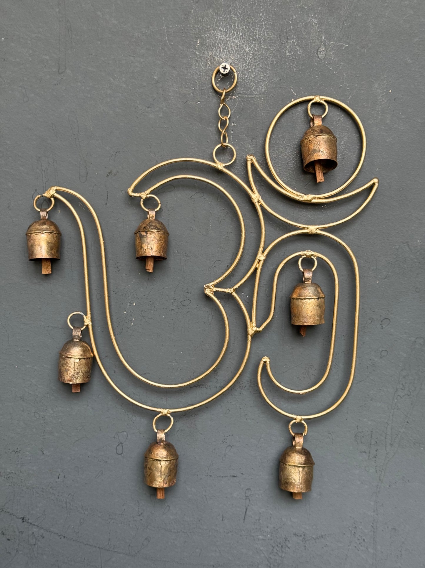 Aum / Om double walled  - copper handcrafted 7 bells hanging