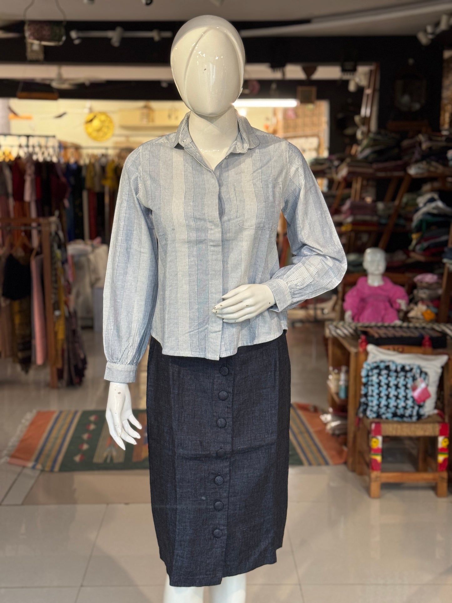 Women’s formal calf length skirt with elastic waist and front buttons - colors available