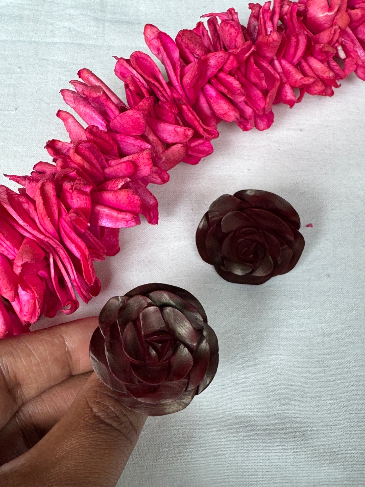 Rose hand carved finger ring in yellow wood - color options available