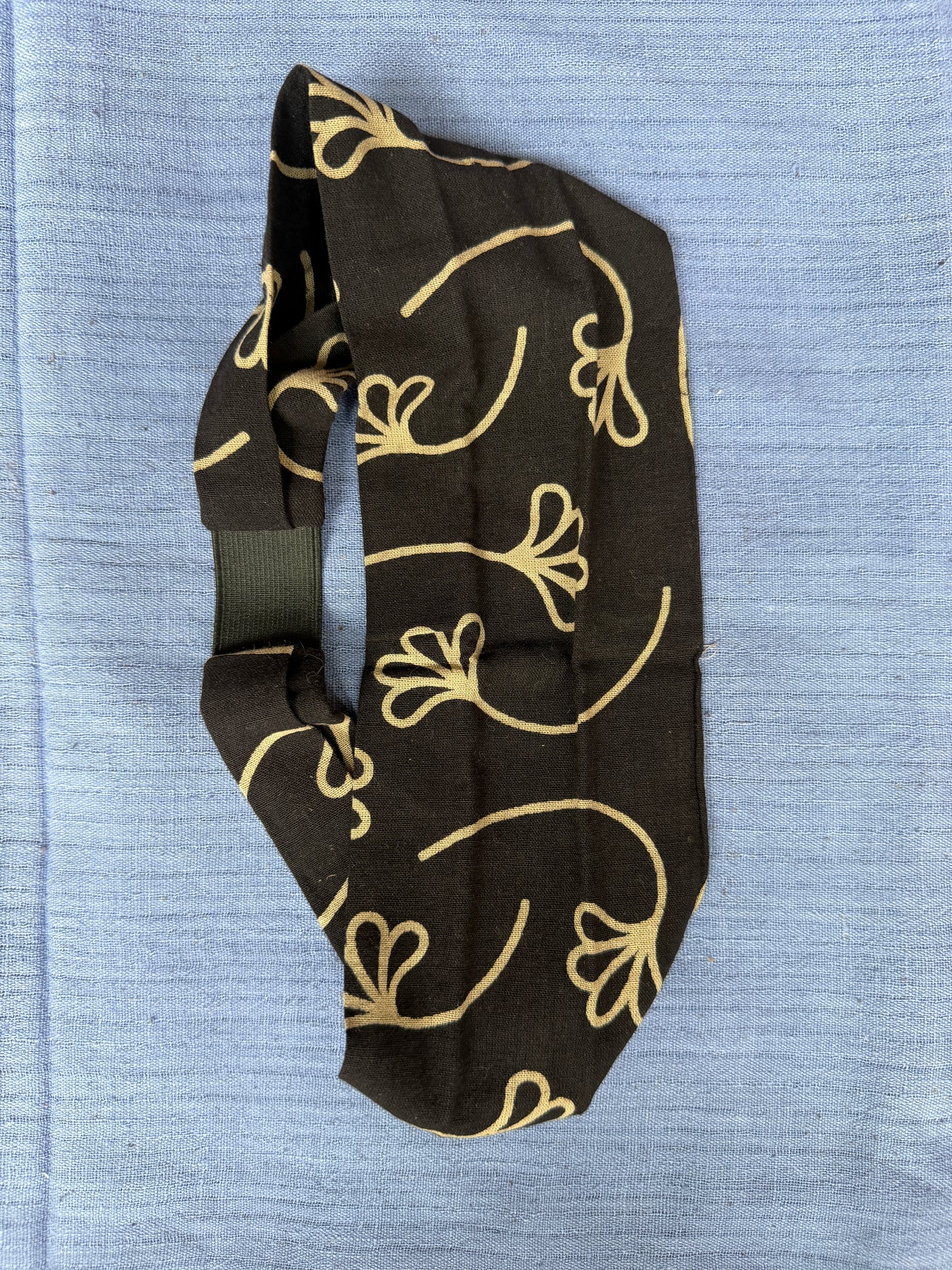 Unisex Head band with elastic in natural dyed, hand block printed cotton - width can be changed