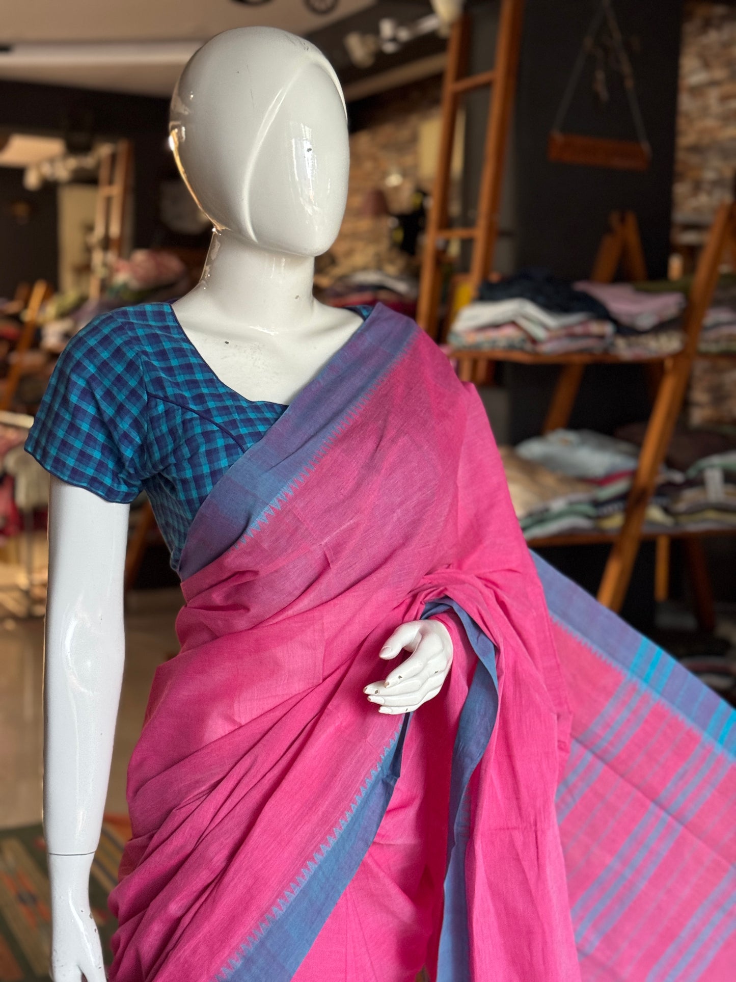 Temple border plain soft handloom cotton saree