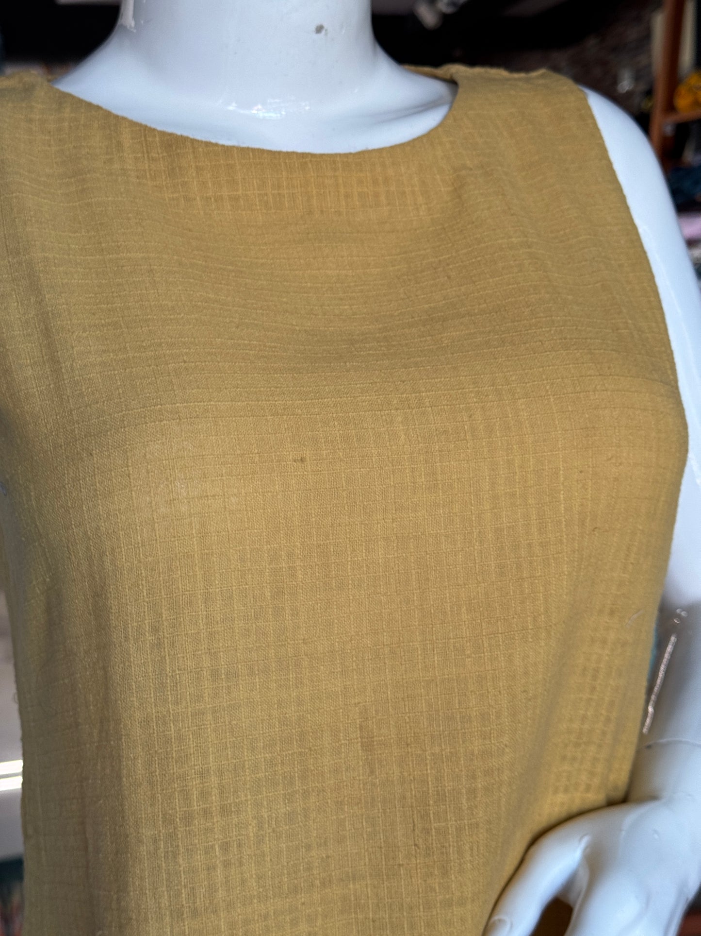 Yellow natural dyed , hand woven, textured organic cotton dress