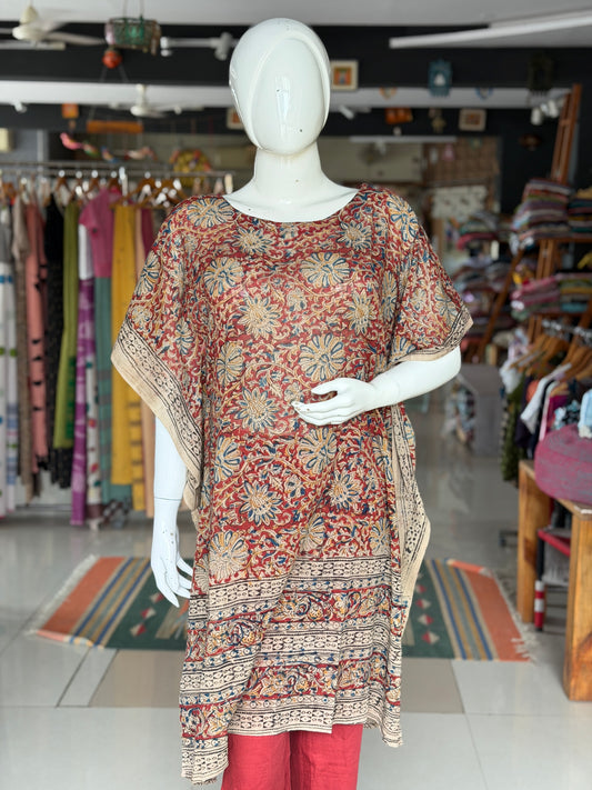 Kalamkari kaftan kurti - soft cotton with hand block prints - designs n colors options available
