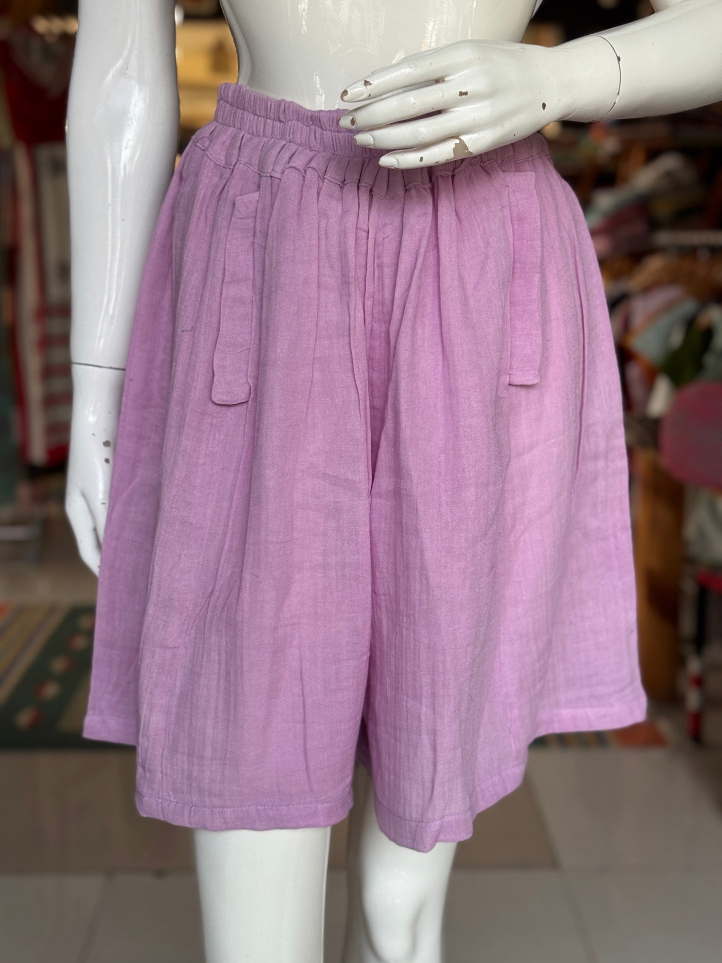 Lavender pink double cotton flared shorts for women