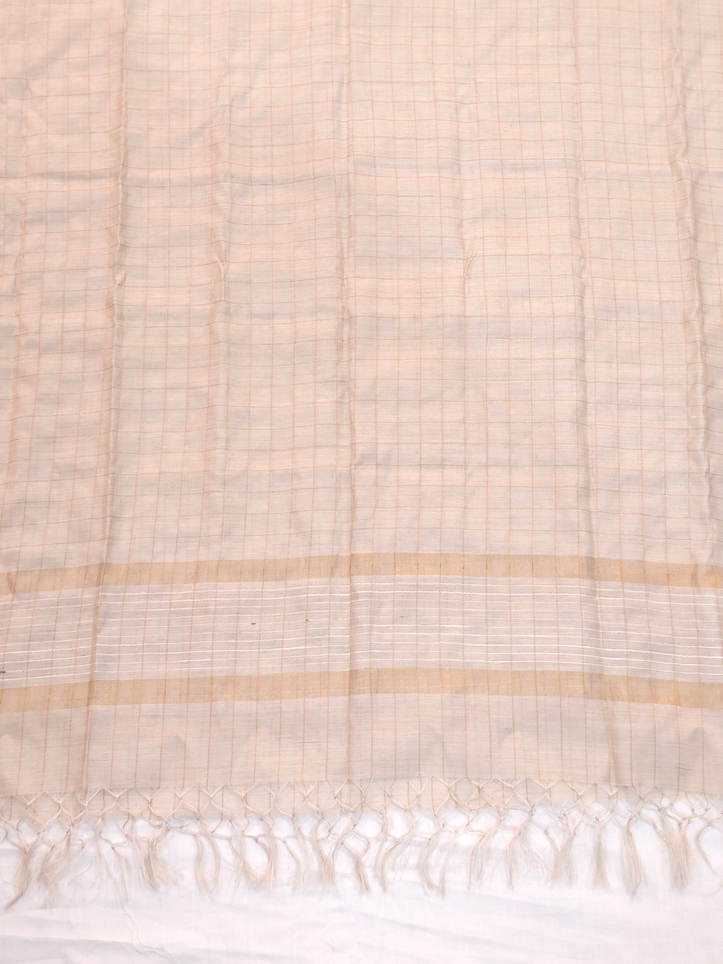 Off white checks handwoven tussar x mulberry spun silk dupatta