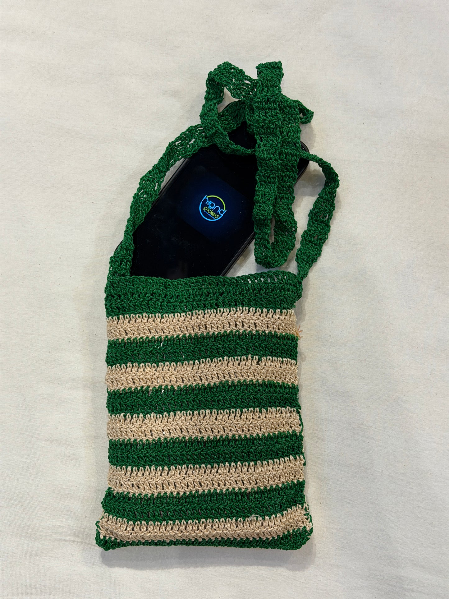 Sling bag for mobile phones - handcrafted crochet bag with click button closure - color options available