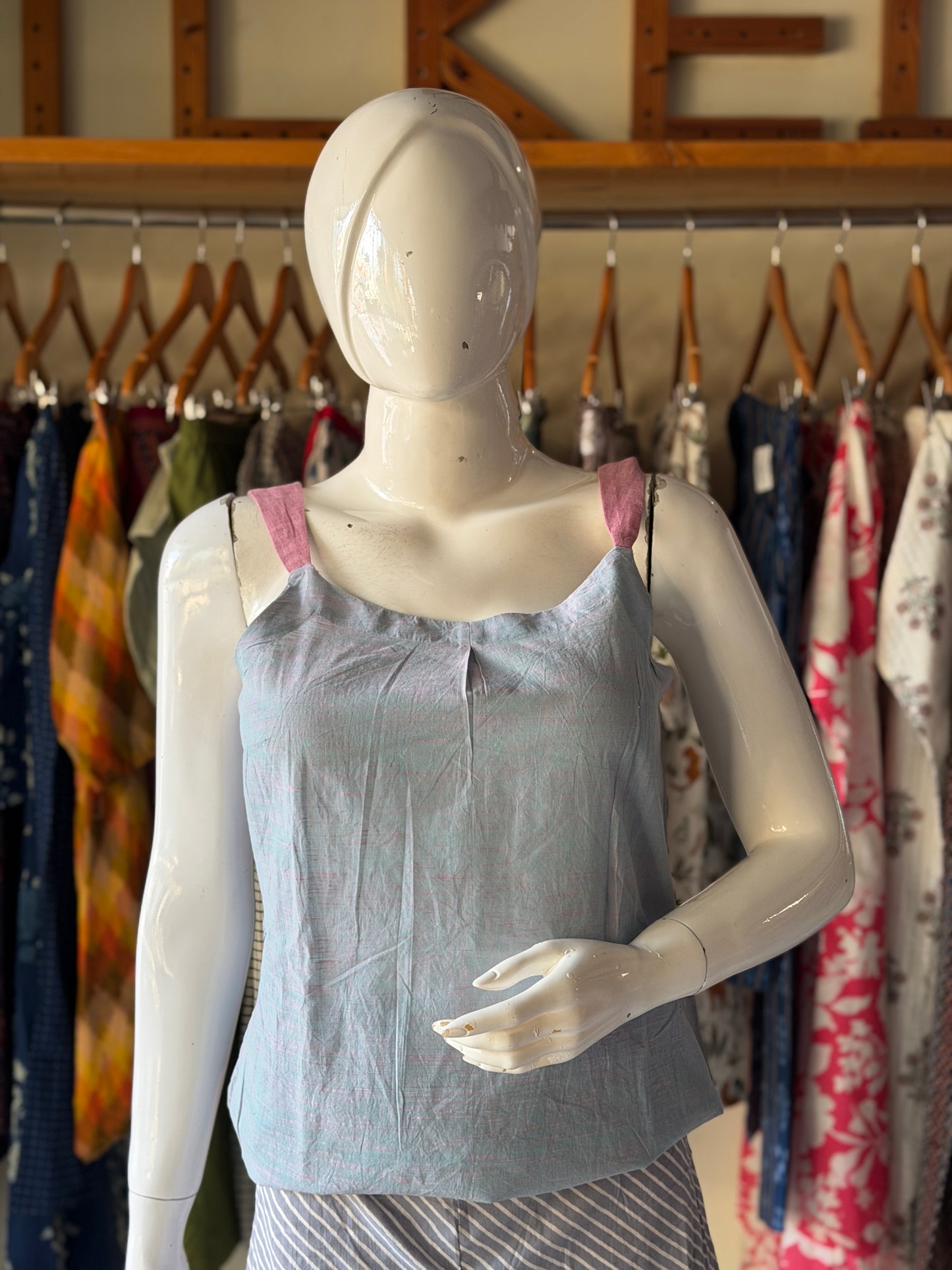 Pinkish grey cotton sleeveless top