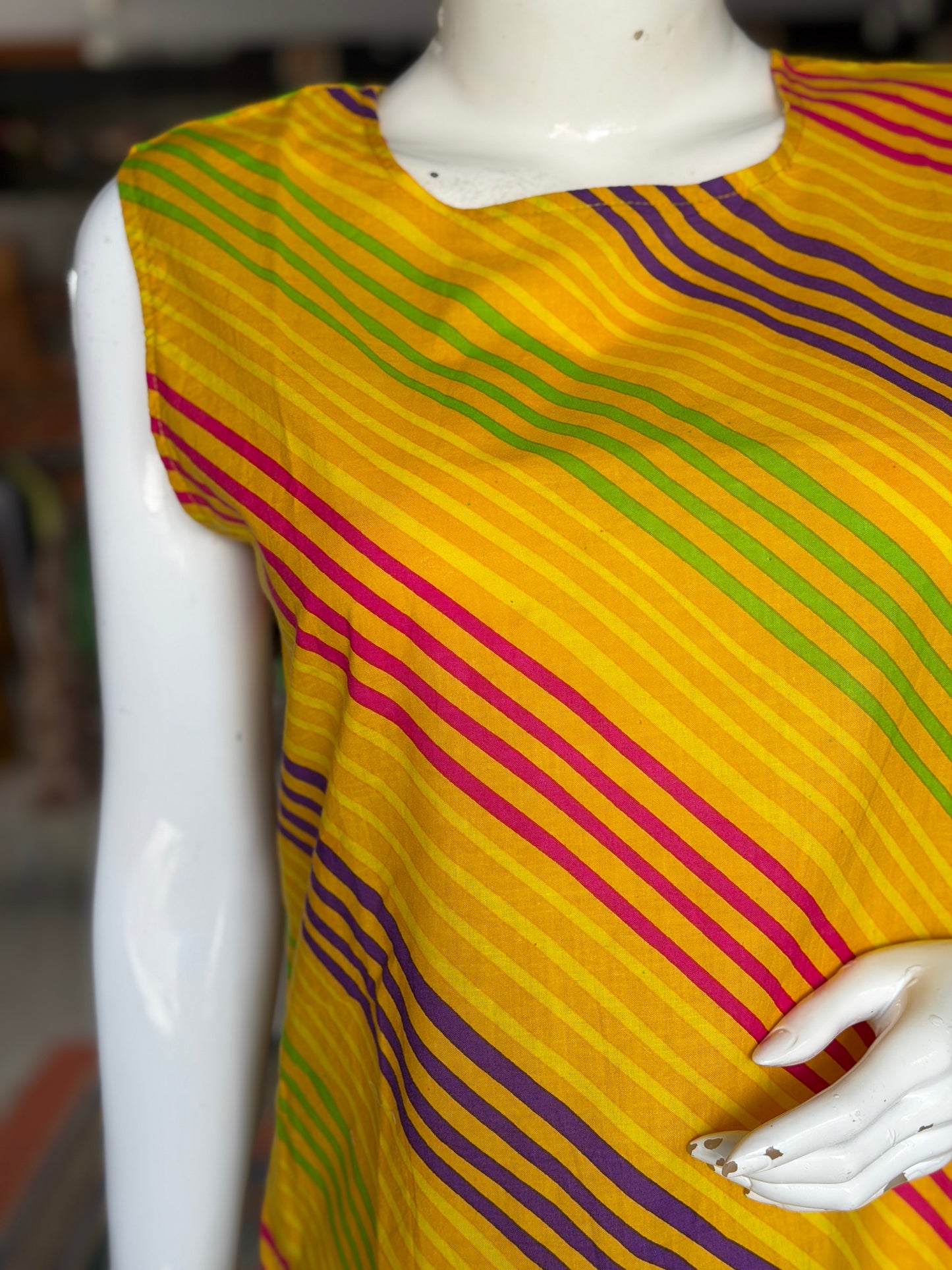 Yellow screen printed leheriya design cotton short kurti