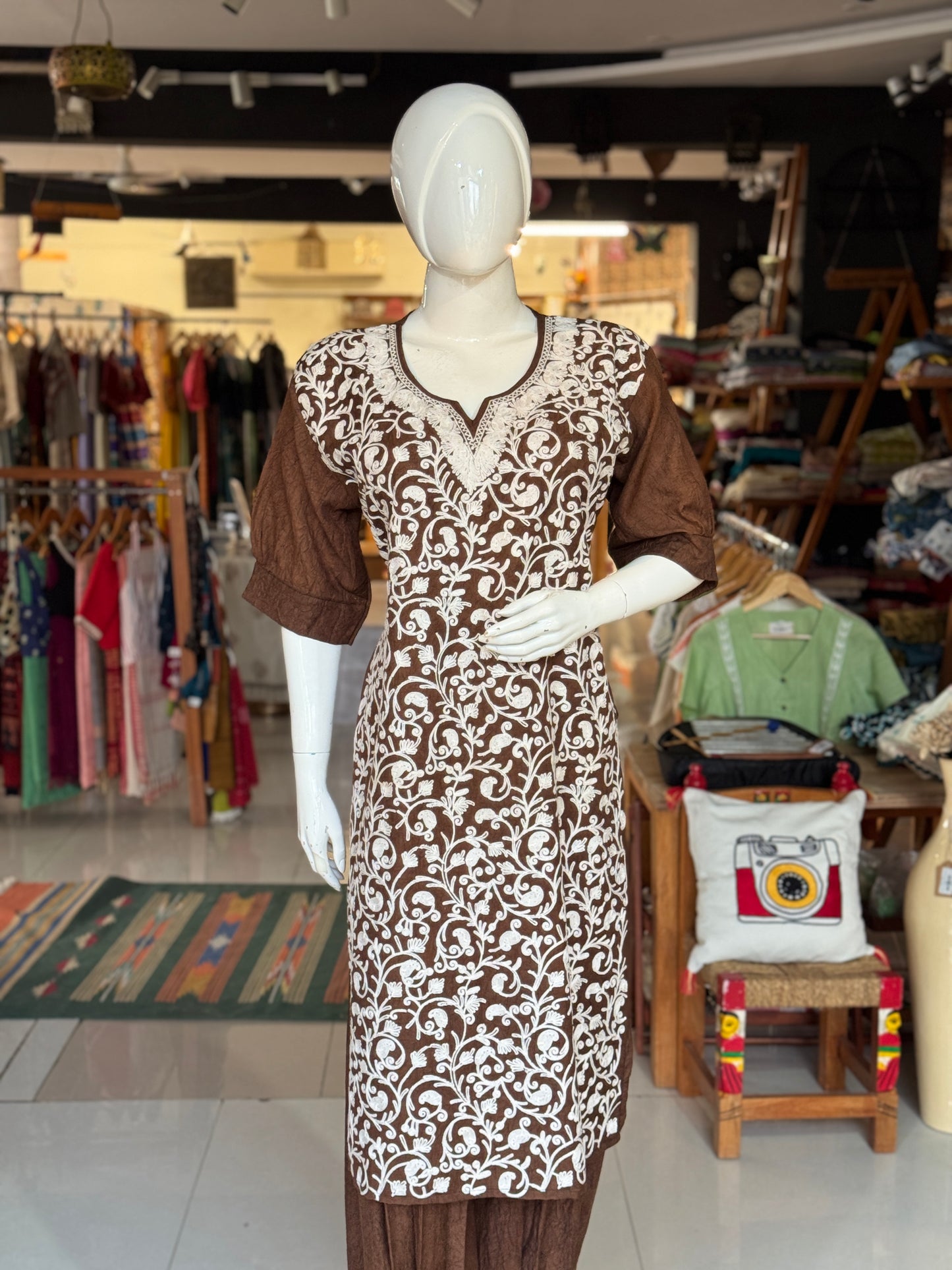 Aari embroidered kurti, pants - 2 piece set