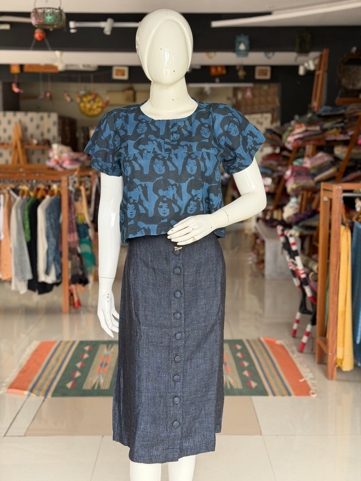 Guru Dutt’s Pyaasa film iconic print women’s top - natural dye, hand block printed cotton