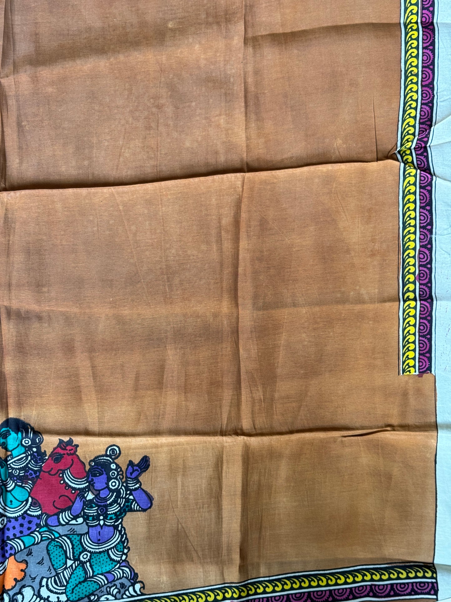 Silk Pen Kalamkari handpainted unstitched blouse piece with border - multiple designs available