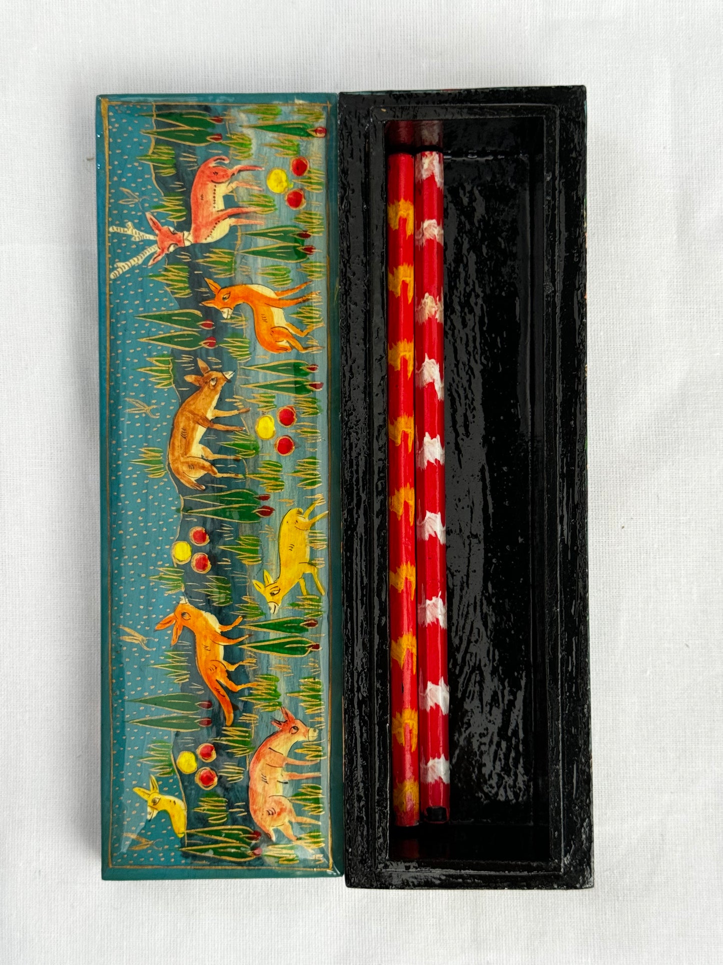 Kashmiri hand painted Papier mache pencil / jewelry box