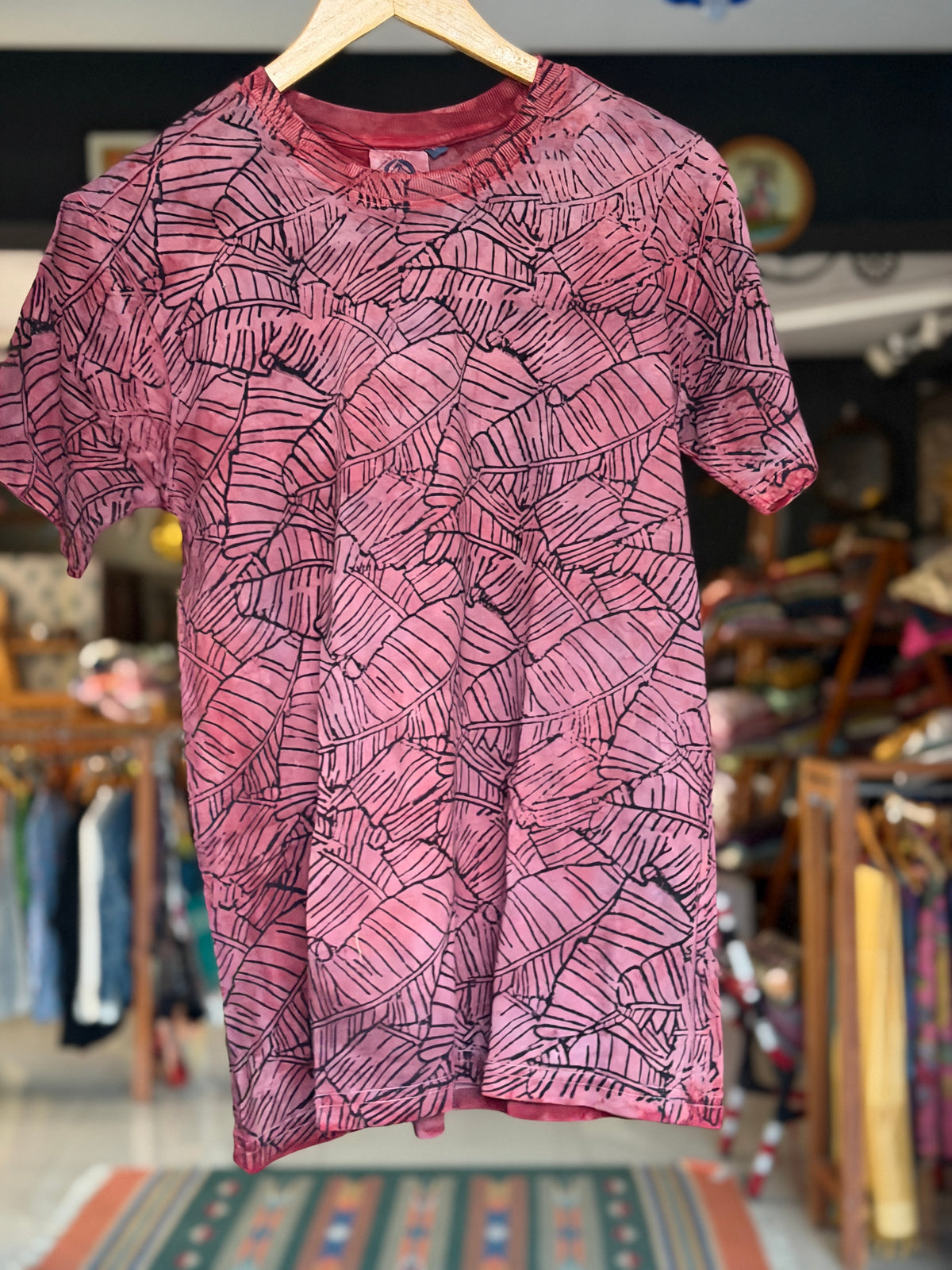 Maroonish leaf print cotton tee - hand block printed, natural dyed, unisex cotton t-shirt